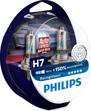 H7 12V- 55W (PX26d) (+150% света) Racing Vision (2 шт.) Philips RacingVision. Артикул 12972RVS2