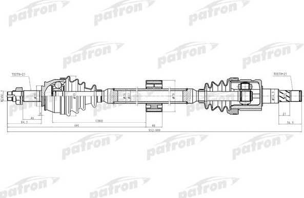 Полуось (привод в сборе, приводной вал) Patron. Артикул PDS0286