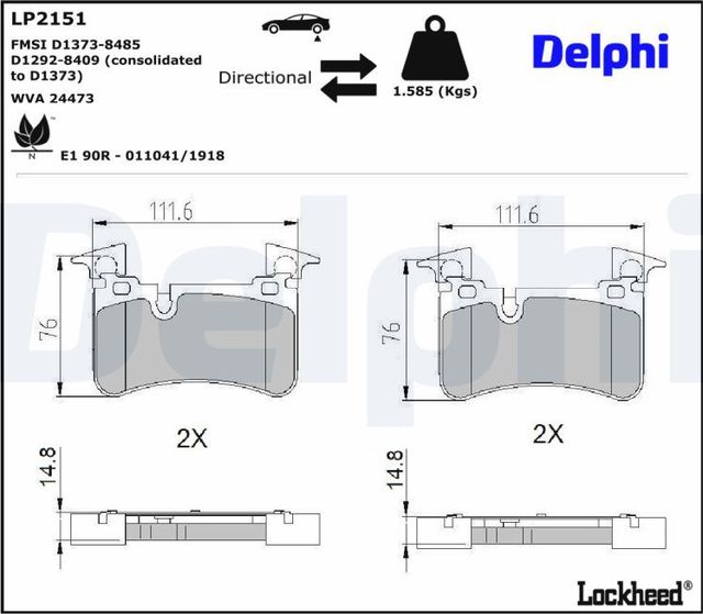 Тормозные колодки Delphi (Low-Metallic). Артикул LP2151
