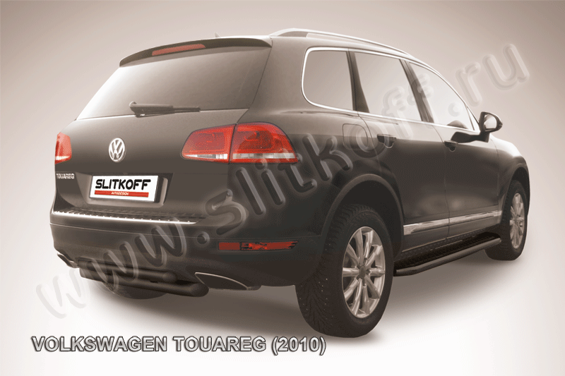 Защита Slitkoff заднего бампера d76/57 двойная ЧЕРНАЯ матовая для Volkswagen Touareg II 2010-2014. Артикул VWTR-009B