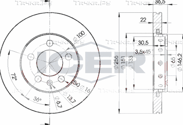 Тормозной диск Icer передний для Volkswagen Golf IV 1997-2006. Артикул 78BD5602-2