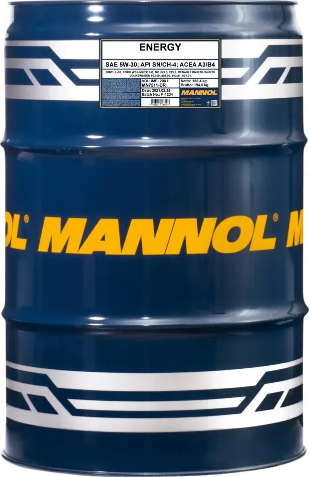 Energy 5W-30 API SN/CH-4 A3/B3 208л. (Mannol). Артикул 7020