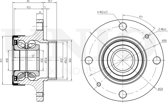 Ступица колеса с интегрированным подшипником (Unio). Артикул HUB-20084