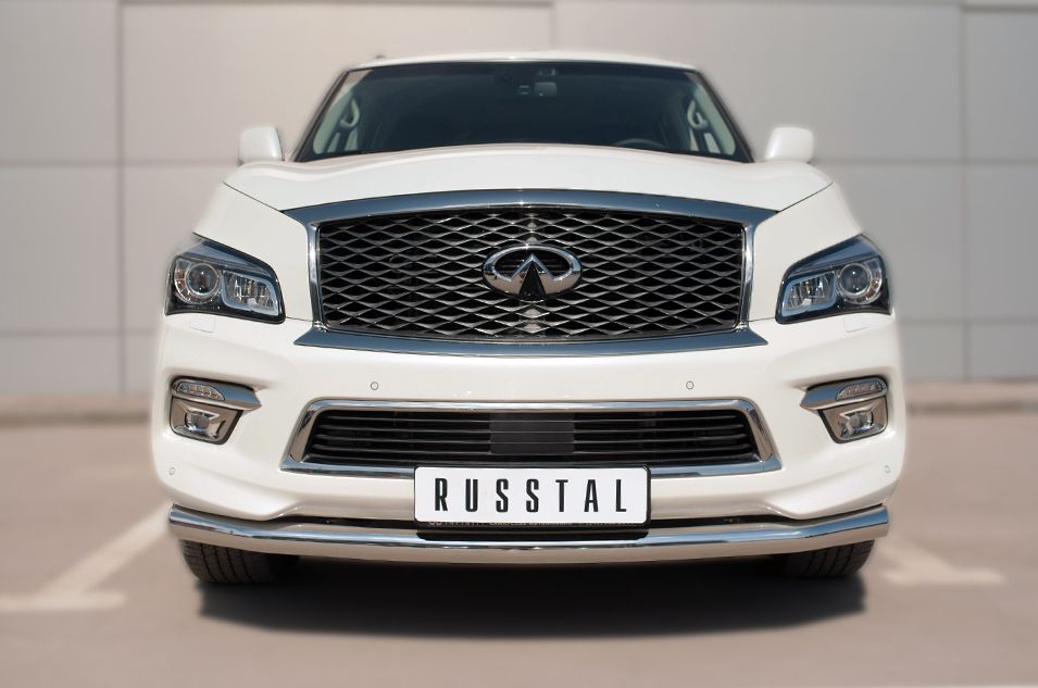 Защита RusStal переднего бампера d76 (секции) для Infiniti QX80 2014-2017. Артикул IQXZ-002096