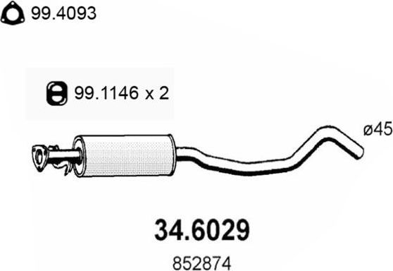 Глушитель (средняя часть) Asso. Артикул 34.6029