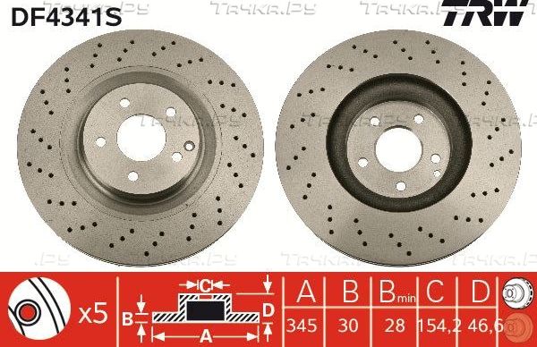 Тормозной диск TRW передний для Mercedes-Benz C-Класс II (W203, CL203) 2001-2008. Артикул DF4341S