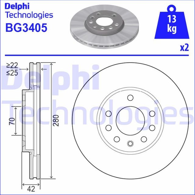 Тормозной диск Delphi передний для Opel Zafira B 2005-2019. Артикул BG3405