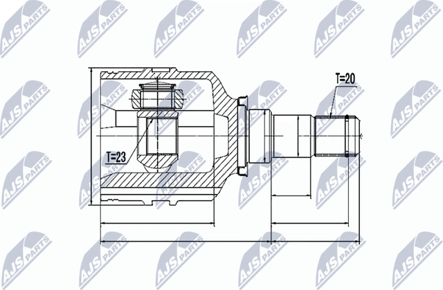 Шрус внутренний (граната) NTY передний левый для Toyota Avensis II 2003-2008. Артикул NPW-TY-059