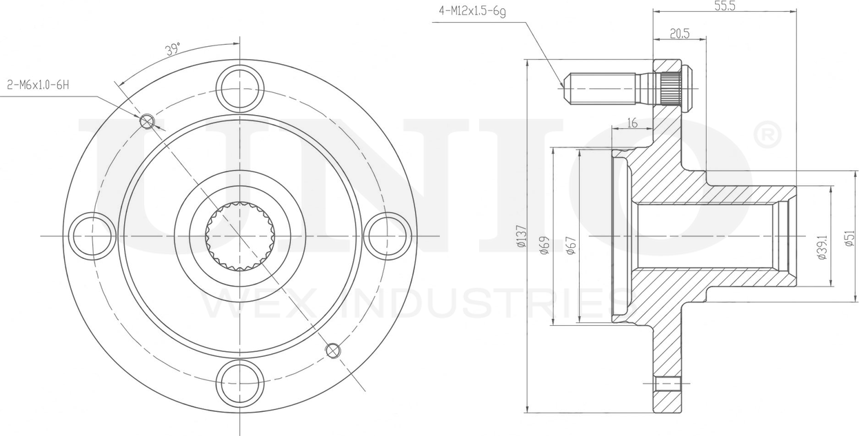 Ступица колеса (Unio). Артикул HUB-20135
