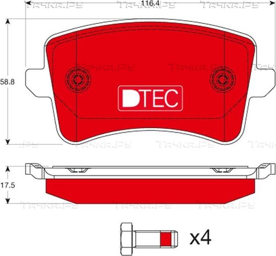 Тормозные колодки TRW DTEC COTEC задние для Audi SQ5 I (8R) 2012-2017. Артикул GDB1765DTE
