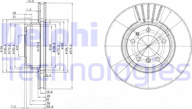 Тормозной диск Delphi. Артикул BG3039