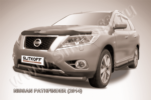 Защита Slitkoff переднего бампера d76 ЧЕРНАЯ матовая для Nissan Pathfinder R52 2014-2026. Артикул NIP14-004B