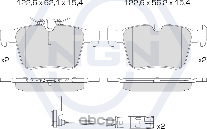 Колодки тормозные керамические, задние (NGN). Артикул 3502613