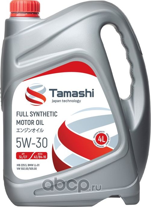 Масло моторное синтетическое 4л 5W-30 API SL/CF, A3/B4-16 (Tamashi). Артикул 5W30T044