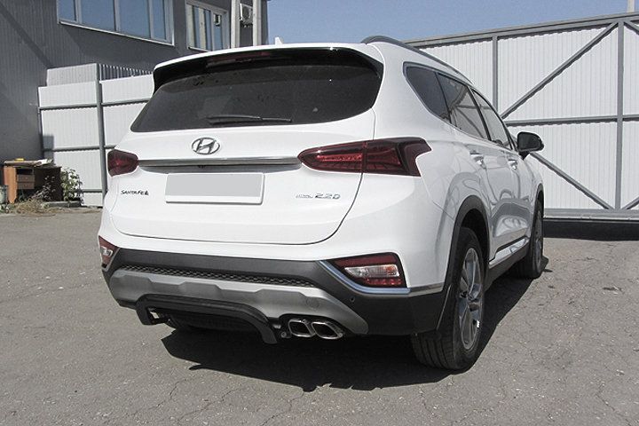 Защита Slitkoff заднего бампера d57 скоба для Hyundai Santa Fe IV 2018-2026 Черная. Артикул HSFT18-006В