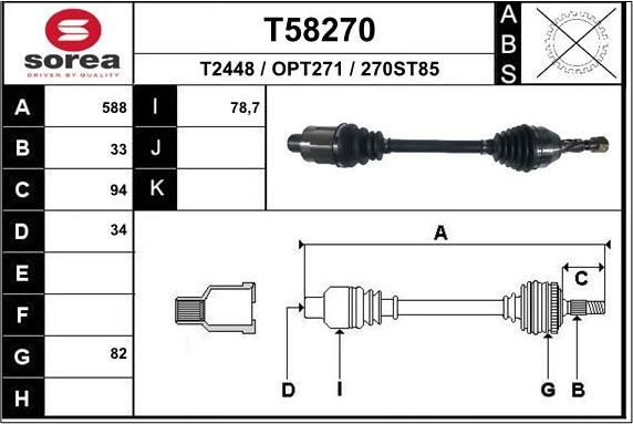 Полуось (привод в сборе, приводной вал) EAI. Артикул T58270
