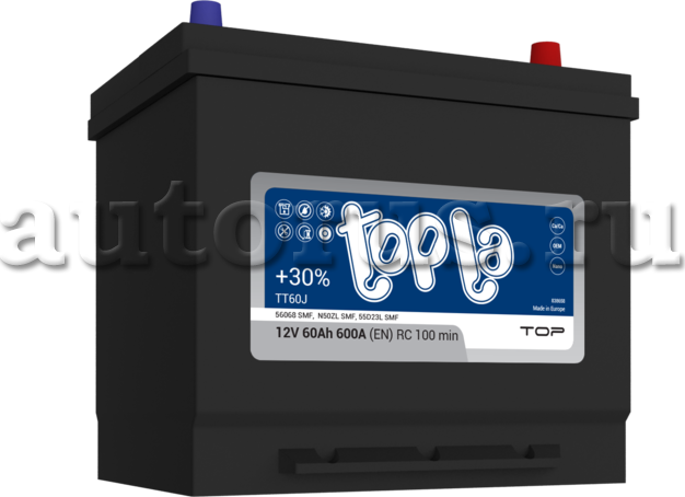 Аккумулятор TOPLA Top JIS 60 А/ч обратная R+ 56068 230x173x220 EN600 А. Артикул 118861