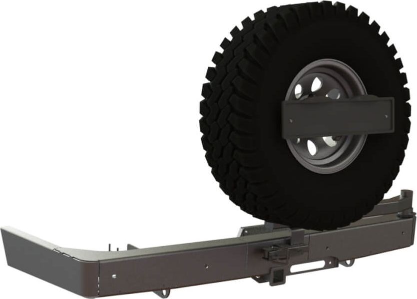 Бампер силовой STC задний для Toyota Land Cruiser Prado 150 2009-2017 с квадратом под фаркоп, площадкой под лебедку, кронштейном крепления запасного колеса по центру и кронштейном крепления гос номера. Артикул STC-TLCP150-BR-W-C1