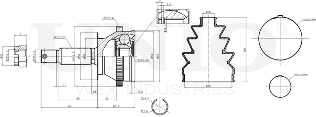 ШРУС наружный (Unio). Артикул CVJ-20028