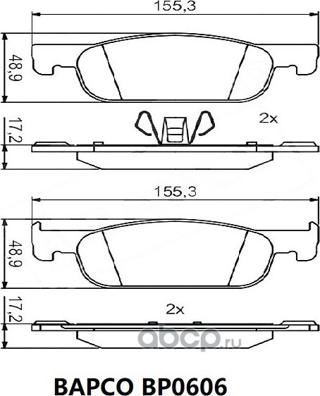 Колодки тормозные ЛАДА X-Ray RENAULT Logan (12-) передние (155x49x17.5мм) (4шт.) (Bapco) Bapco. Артикул BP0606