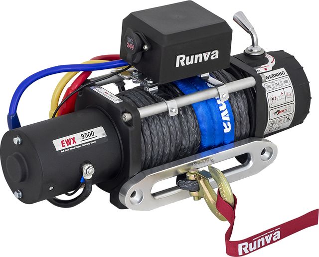 Лебёдка электрическая 12V Runva 9500 lbs 4350 кг (синтетический трос). Артикул EWX9500SSR