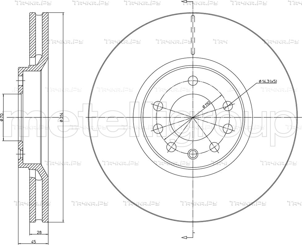 Тормозной диск Metelli передний для Cadillac BLS 2006-2009. Артикул 23-1353C