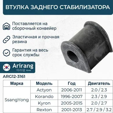 Втулка стабилизатора заднего (Arirang). Артикул ARG123161