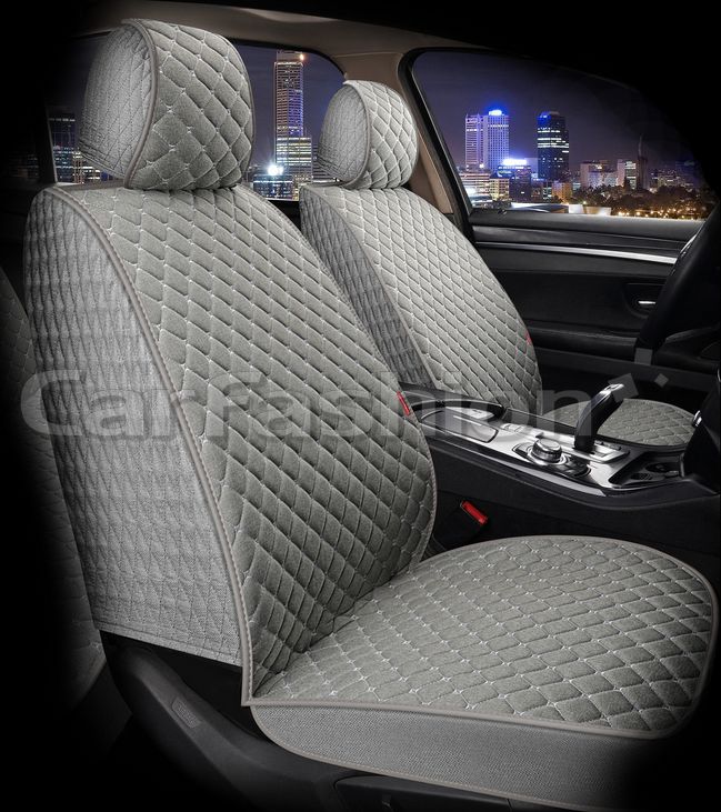 Накидки универсальные CarFashion Linen Cube Front на передние сидения авто, цвет Светло-серый/Светло-серый/Светло-серый. Артикул 26204