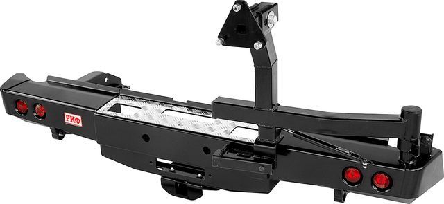 Бампер силовой РИФ задний с площ. под лебёдку, квад. под фаркоп, калиткой и фонарями для Nissan Navara D40 2005-2014. Артикул RIFD40-20236