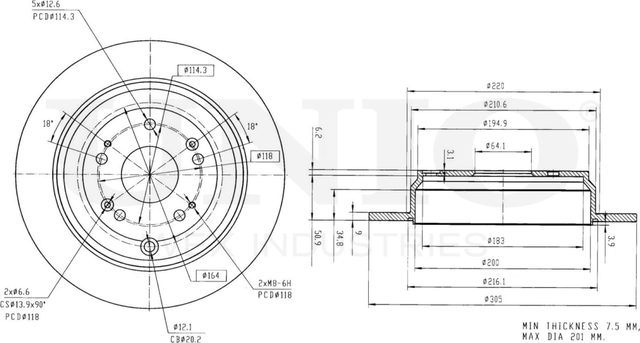 Диск тормозной (Unio). Артикул BRD-20485
