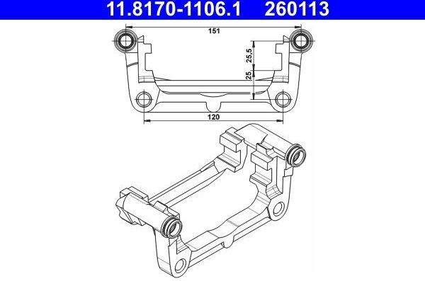 Скоба тормозного суппорта ATE задняя для Opel Cascada 2013-2019. Артикул 11.8170-1106.1