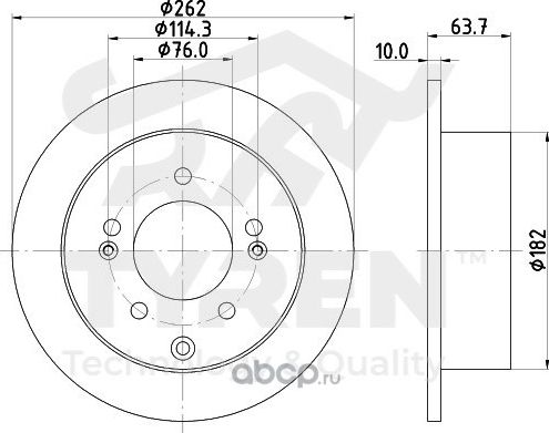 Тормозной диск (Tyren). Артикул TYR1016201