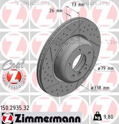 Тормозной диск Zimmermann FORMULA F передний для BMW 1 I (E81/E82/E87/E88) 2004-2012. Артикул 150.2935.32