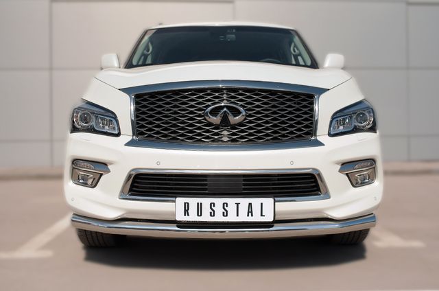 Защита RusStal переднего бампера d76 (секции) для Infiniti QX80 2014-2017. Артикул IQXZ-002096