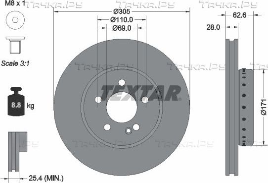 Тормозной диск Textar Pro+. Артикул 92343625