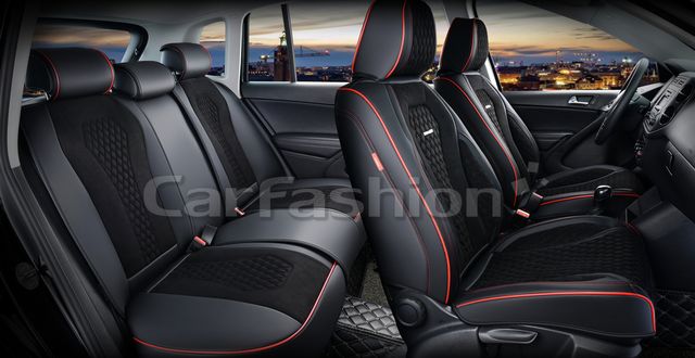 Чехлы универсальные каркасные CarFashion 5D Senator Plus на сидения авто, цвет Черный/Черный/Красный. Артикул 27302