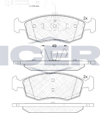 Тормозные колодки Icer передние для Fiat 500 II 2007-2026. Артикул 182033