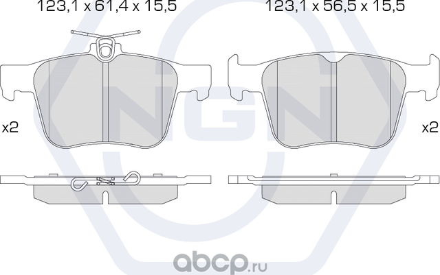 Колодки тормозные керамические, задние (NGN). Артикул 3502025