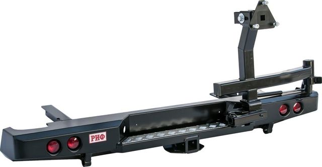 Бампер силовой РИФ задний (кузов 1500 мм) с квадратом под фаркоп, калиткой и фонарями для Nissan Navara D22 1997-2005. Артикул RIFD22-20126