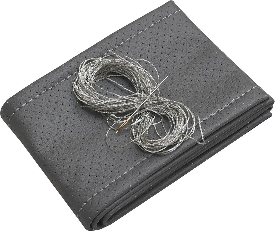 Оплётка на руль Rezkon (размер L, экокожа перф., цвет СЕРЫЙ/Серая нитка). Артикул 8001022022