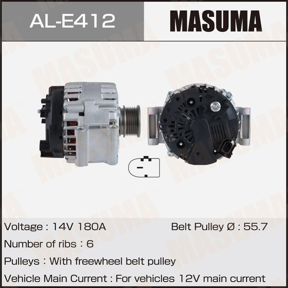 Генератор MASUMA, AUDI / CJXG, DJHA, DNUE, DKZA (14V/180A). Артикул ALE412