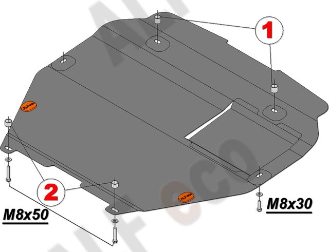 Защита алюминиевая Alfeco для картера и КПП (на пыльник) Volkswagen Transporter T6 2015-2026. Артикул ALF.26.34 AL4