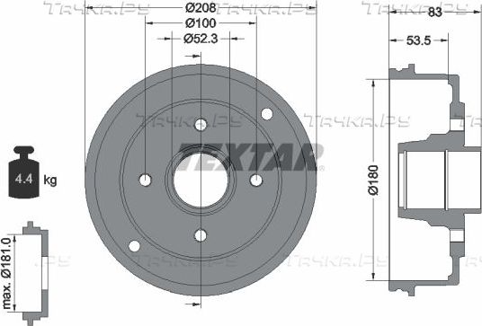 Тормозной барабан Textar задний для Renault Logan I 2004-2015. Артикул 94023600