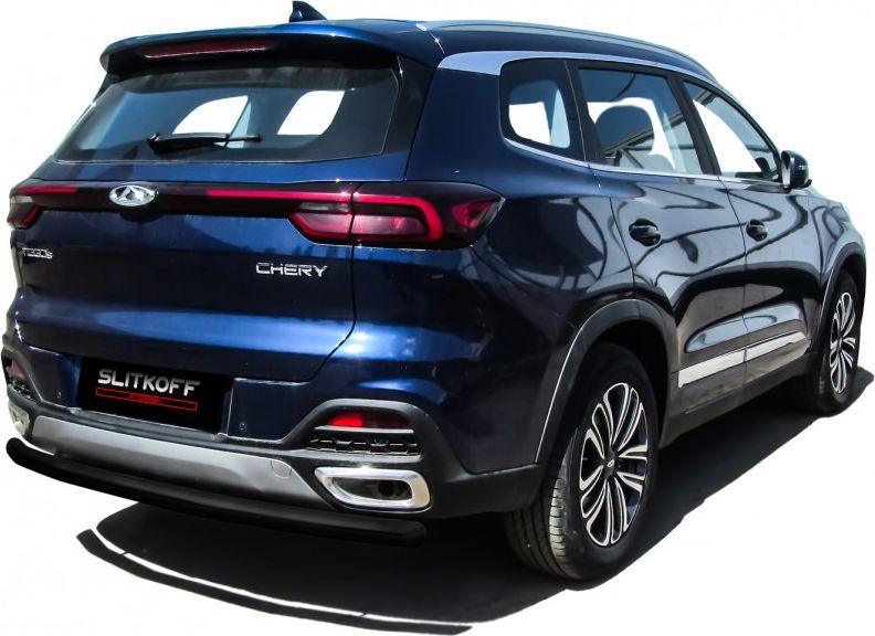 Защита Slitkoff заднего бампера d57 для Chery Tiggo 8 2018-2026 Черная. Артикул CT8-005B