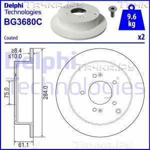 Тормозной диск Delphi задний для Hyundai Santa Fe I 2001-2006. Артикул BG3680C