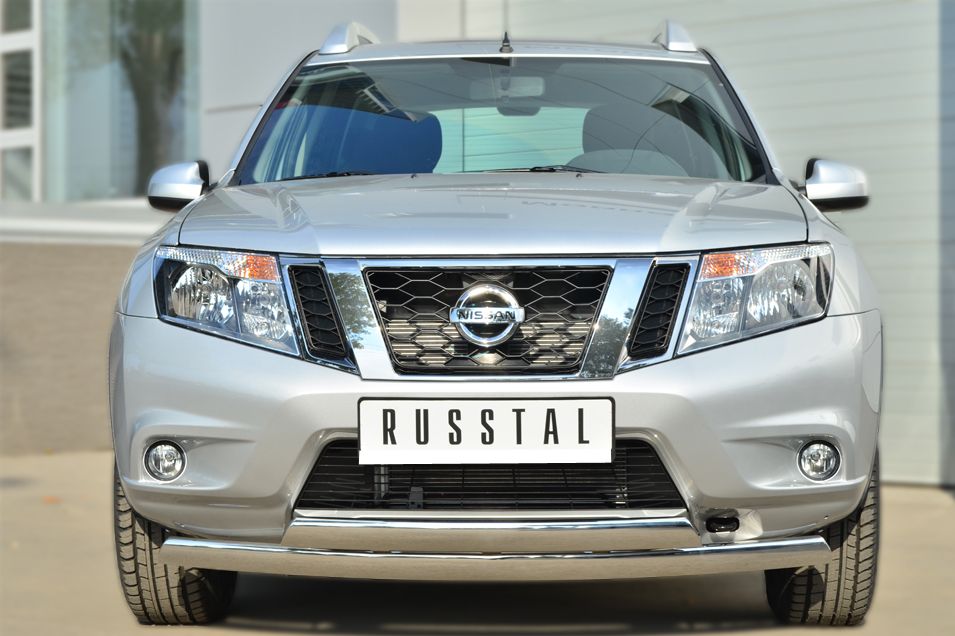 Защита RusStal передняя 75х42 овальная двойная для Nissan Terrano III 2014-2026. Артикул NTRZ-001785