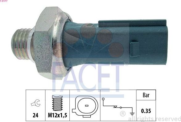Датчик давления масла Facet Made in Italy - OE Equivalent для Smart Fortwo II (W451) 2009-2015. Артикул 7.0177