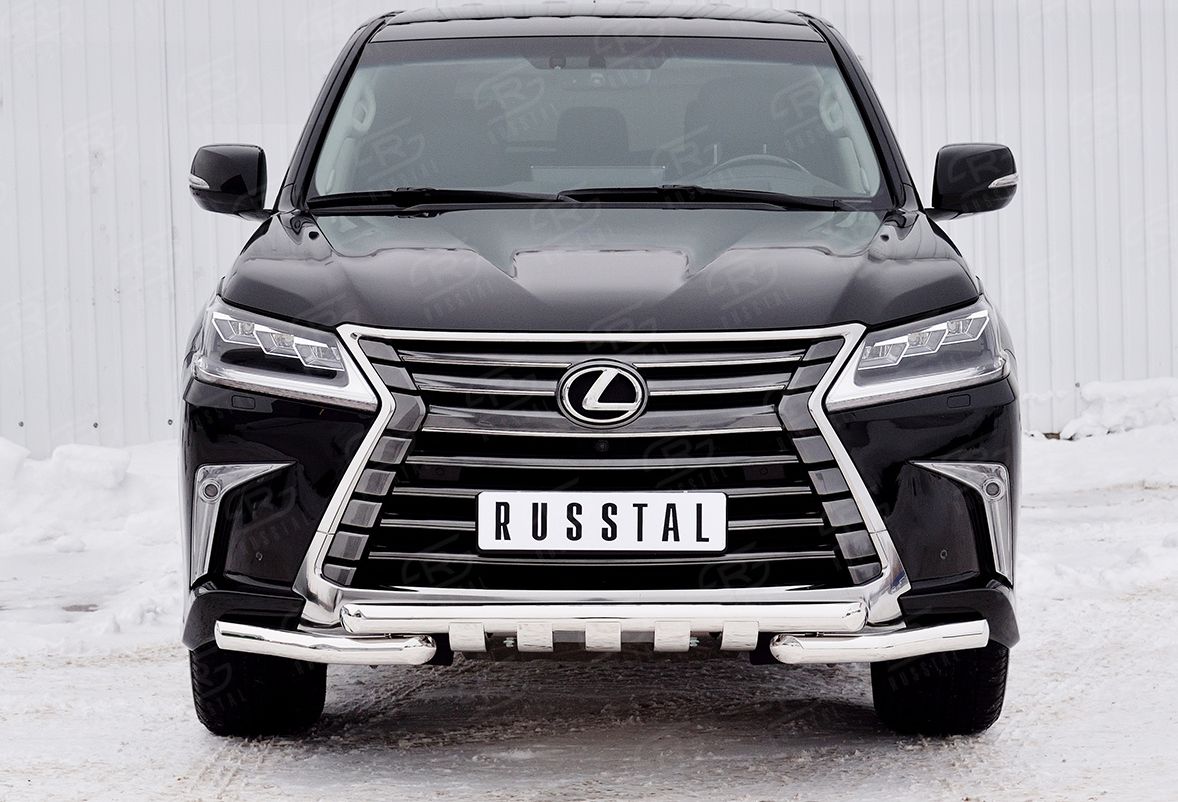 Защита RusStal переднего бампера d63 дуга-d63 секции+клыки для Lexus LX450d III 2-й рестайлинг 2015-2026 (кроме F-Sport). Артикул LLX4Z-002515