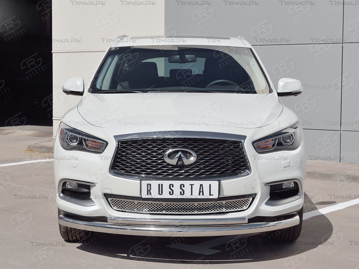 Защита RusStal переднего бампера d76/d42 (дуга) для Infiniti QX60 2016-2026. Артикул IQXZ-002679