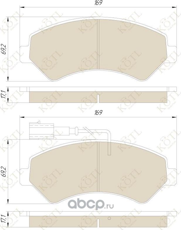 Колодки тормозные дисковые передние к-т CITROEN JUMPER/FIAT DUCATO/PEUGEOT BOXER R (Kotl). Артикул 1703kt